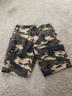 Express Men’s Camo Cargo Shorts - Olive Green Multicolor